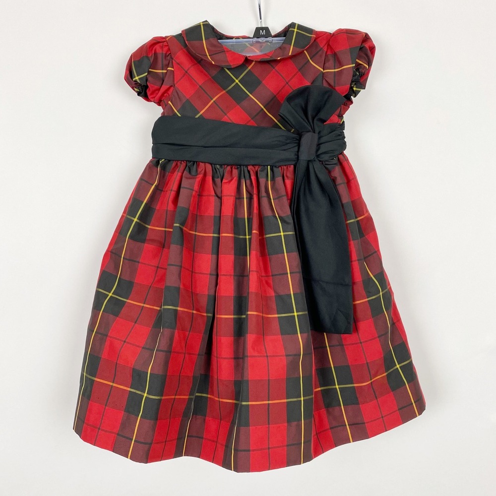 Ralph Lauren Tartan Plaid Bow Sash Holiday Party Dress Toddler Girls 18M Red